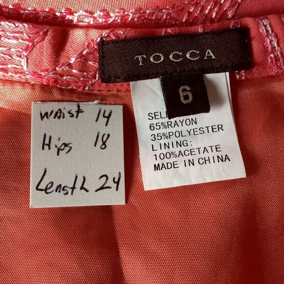 Tocca Coral Pink Floral Textured Pencil Skirt Sz 6 Romantic Feminine Whimsical - Picture 2 of 12